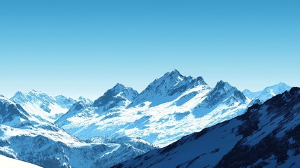 Fototapeta premium Breathtaking panoramic view of majestic snow-capped mountains under a crystal-clear sky, inviting nature lovers to explore serene beauty.