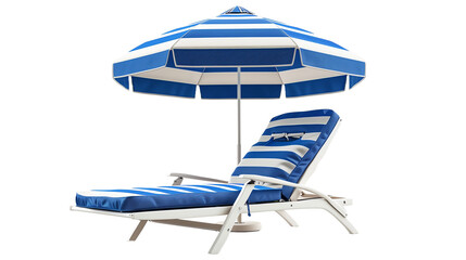 Lounge chair and umbrella isolated on transparent background	
