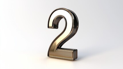 Naklejka premium Captivating Shiny Metallic Number Two Sculpture on White Background for Artistic Representations and Creative Designs