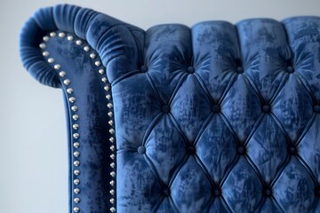 Fototapeta premium Blue Tufted Velvet Headboard - AI Generated