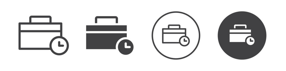 Briefcase with clock icon Vector logo outline