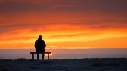 Obraz premium A Serene Evening of Solitude Lost in the Sunset's Beauty