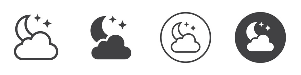 Clouds moon stars icon Vector logo outline