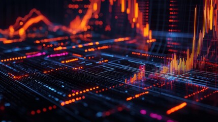 Obraz premium Visualizing the Future: A Stunning Display of Data Trends and Predictive Analysis in a Neon-lit Environment