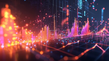 Fototapeta premium Captivating Visual Representation of Predictive Data Analysis with Glowing Trends in a Digital Landscape of Insights and Metrics