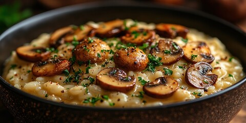 Creamy Mushroom Risotto with Parsley and Pepper