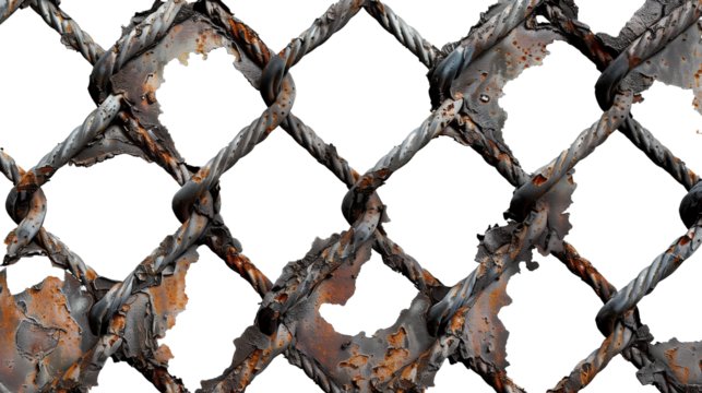 Old rusty iron grid isolated on transparent background	
