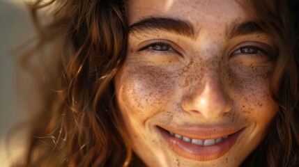 Cheerful and natural beauty of a young woman showcasing healthy skin and wellness. Portrait of a smiling Gen Z female model expressing joy about skincare and dermatology treatments
