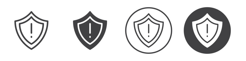 Shield with an exclamation mark icon Vector logo outline