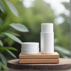 Minimalist White Cosmetic Bottle on Nature Background mockup