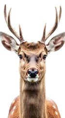 Fototapeta premium White background showcasing close-up of deer head with antlers