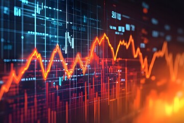 Digital Stock Market Graph with Fluctuating Orange Line