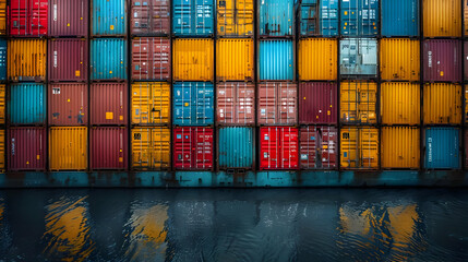 Fototapeta premium Colorful Shipping Containers Reflecting in Water - Photo