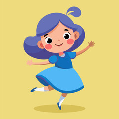 Inspirational scene: a little dancer in a blue dress reflecting the joy of life.
