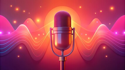 Podcast concept. Microphone with voice recording wave. Future technology, business concept