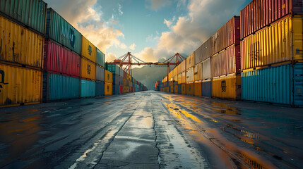 Colorful Shipping Containers at Sunset - Realistic Photo