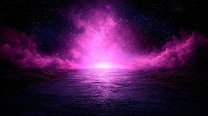   A vivid sky brimming with numerous clouds and a radiant beam emanating from the tunnel's end, centrally positioned on the roadway