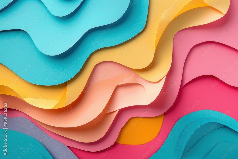 Aufkleber a colorful abstract background with waves Abstract paper cut shapes creating a dynamic background