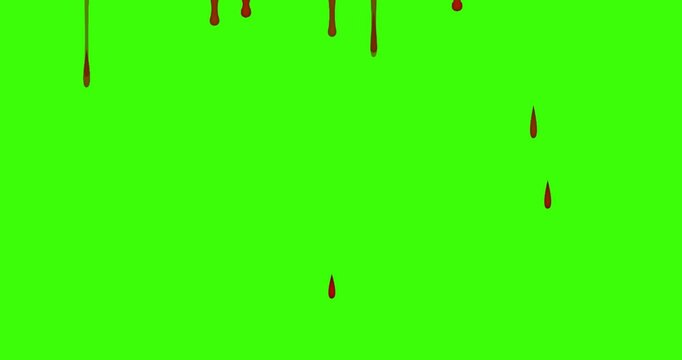 4k Red Blood or Paint Spill, Red blood dripping down along animation on the green screen, Red Spilled Blood Steady, bleeding rendering on the chroma key