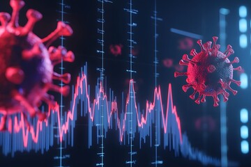 Coronavirus Impact on Financial Market, Depicted as Red Virus Models Against Stock Chart on Computer Screen