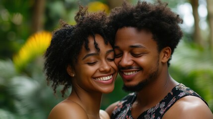 Fototapeta premium Happy Couple Embracing Outdoors in Nature 
