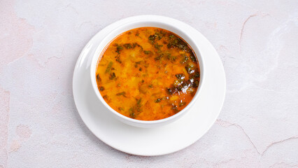 Ukrainian borscht soup bowl isolated