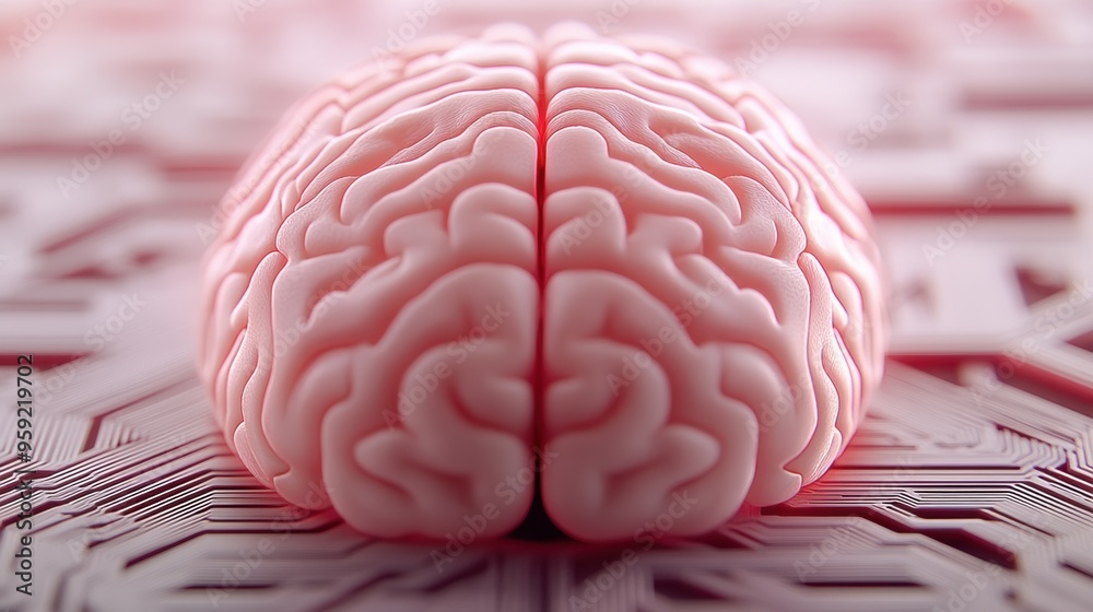 Canvas Prints A close up of a pink brain on top of some circuitry, AI