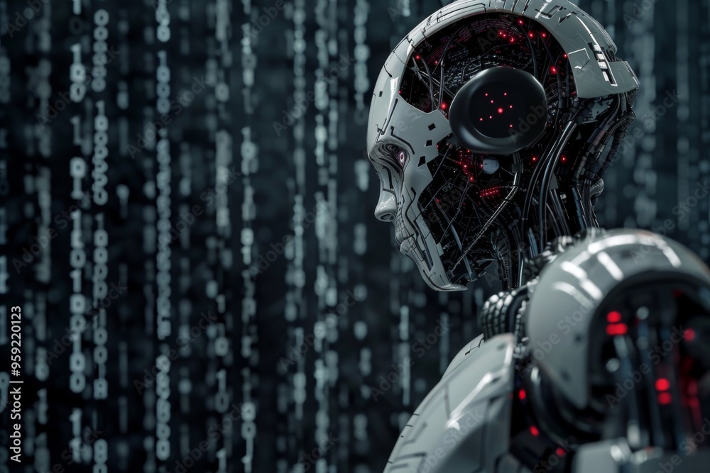 Aufkleber a robot with a red light on his face hacker harnessing the power of artificial intelligence for their schemes
