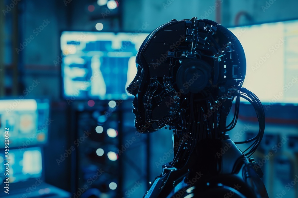 Aufkleber a robot with a red light on his face hacker harnessing the power of artificial intelligence for their schemes
