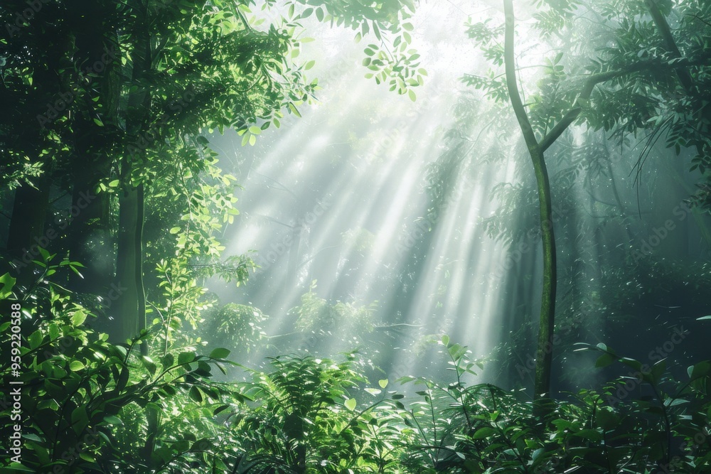 Aufkleber a forest with sunbeams shining through the trees lush forest with sunlight filtering through the trees