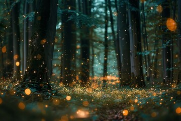 a forest filled with lots of fireflies magical forest with glowing fireflies