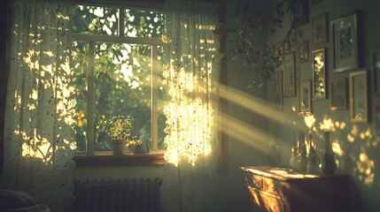 Naklejka premium A room featuring a window, radiator, and potted plant on the window sill