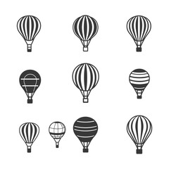 Nine Black and White Hot Air Balloons with Striped Patterns