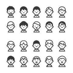 Set of 20 Boy Icons with Different Hairstyles and Expressions