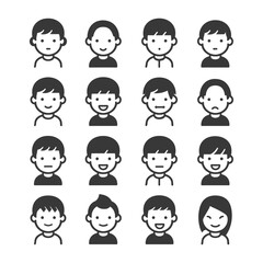 A Set of Simple Black and White Cartoon Profile Icons Depicting Different Facial Expressions