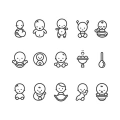 Set of Baby Icons in Outline Style