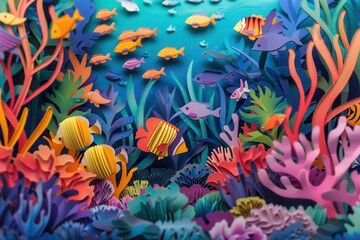 a paper cut of a colorful sea life scene paper cut underwater scene with colorful fish and coral