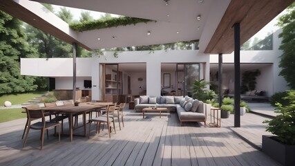 Luxury outdoor terrace with furniture real estate