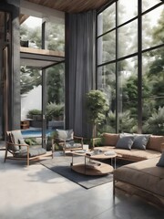 Fototapeta premium modern living room with large windows real estate