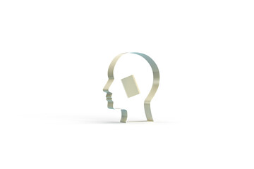 Abstract illustration, 3D figure of a human head, a book inside. 3D rendering on the theme of idea, knowledge, thought, thinking, study. Transparent background.