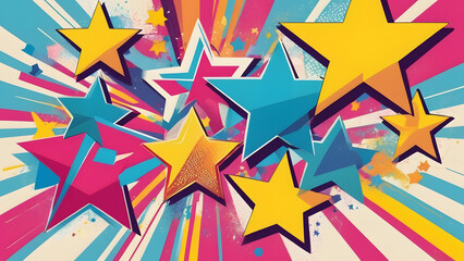 Obraz premium Pop art background with stars and diagonals generative ai