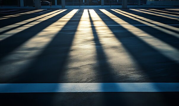 Parallel Light Beams Casting Shadows on a Parking Lot