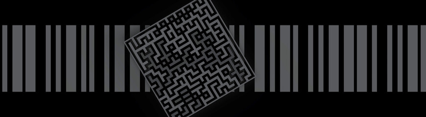 Maze a black of cubes, geometric shapes. 3d rendering on the theme of puzzles, games, maze, technology, computer, 3d, video card. Abstract composition. Black background.