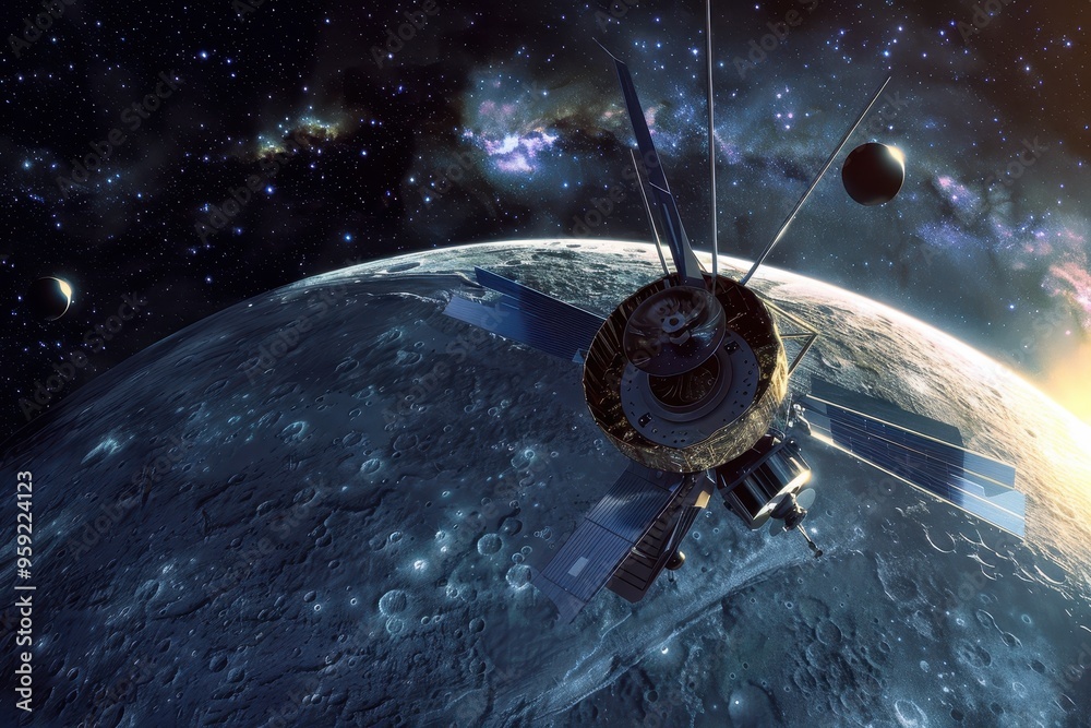 Aufkleber a satellite in the middle of a space space probe exploring distant planets