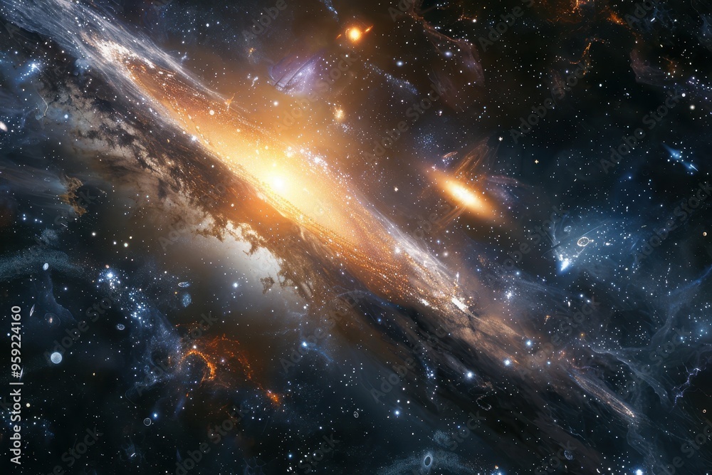 Poster a group of galaxies in a galaxy with a star in the background space telescope capturing images of distant galaxies