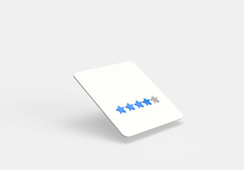 Feedback a white form for the website or application and blue stars. 3d rendering on the topic of comments, reviews, ratings, Internet, communication. Gray background.