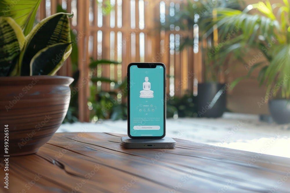 Leinwandbilder a phone sitting on top of a wooden table visually appealing user interface for a mobile app that pro
