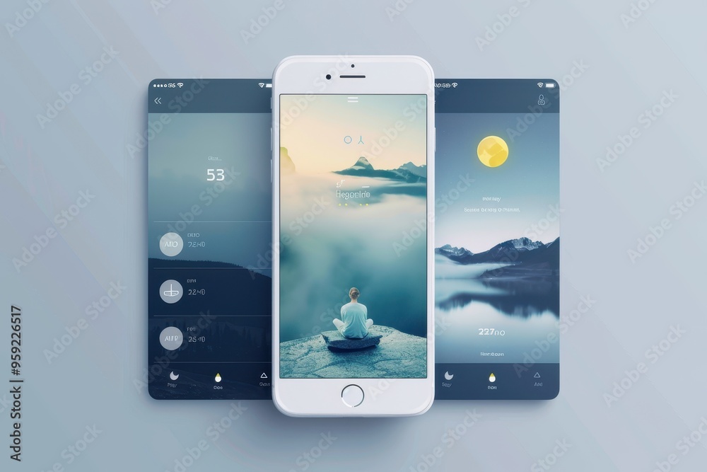 Fototapete a phone sitting on top of a wooden table visually appealing user interface for a mobile app that promotes mindfulness
