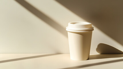 Minimalistic paper cup design under soft lighting