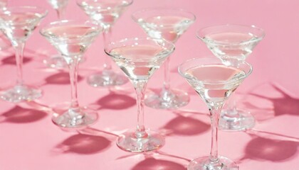 Cocktail glasses on a pink background